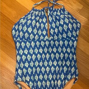 J. Crew Blue and White One Piece Swimsuit Nautical Design